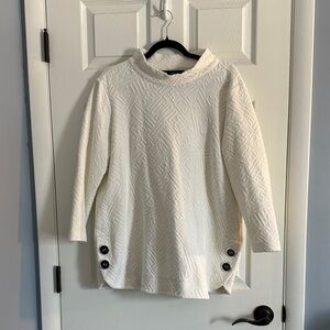 Ali Miles Ivory Oversized Textured Knit Tunic with Side Button Detail - Large